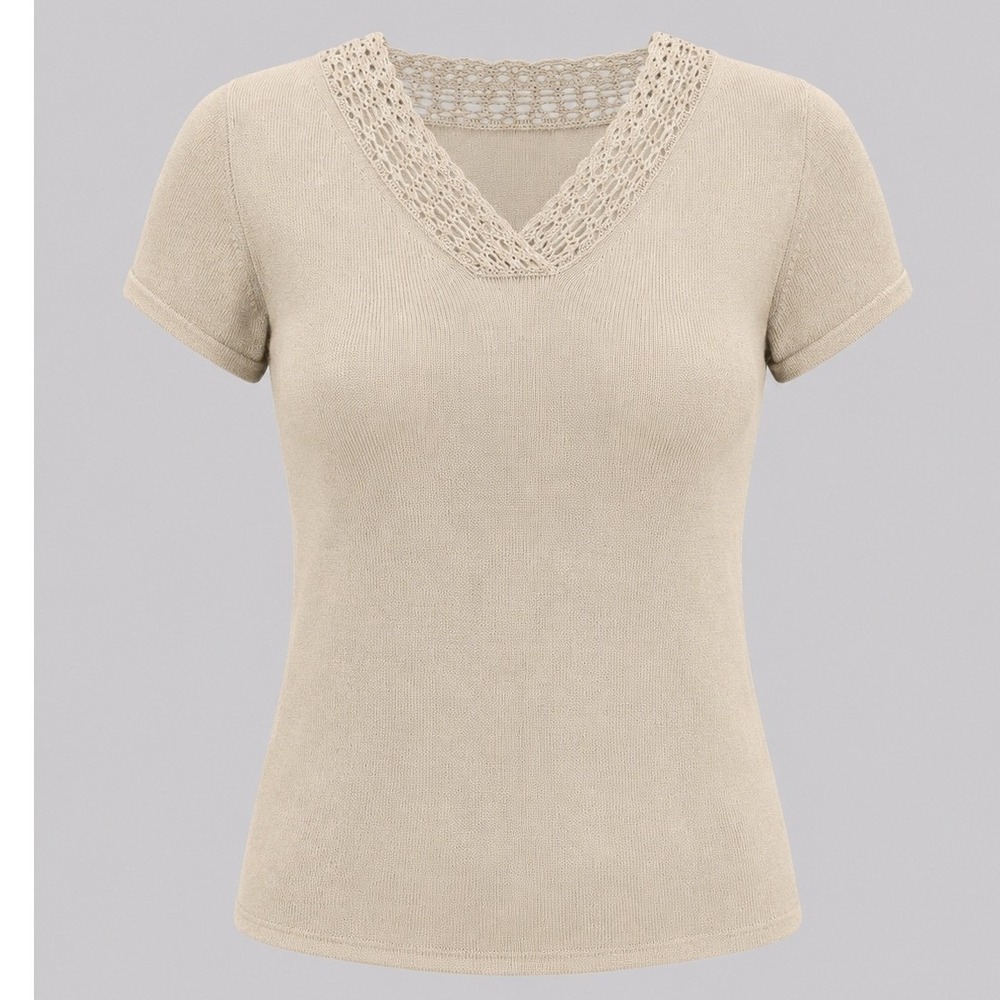 Vintage Hillard & Hanson Silk Blend Crochet Knit Top Beige Boho Y2K Women M